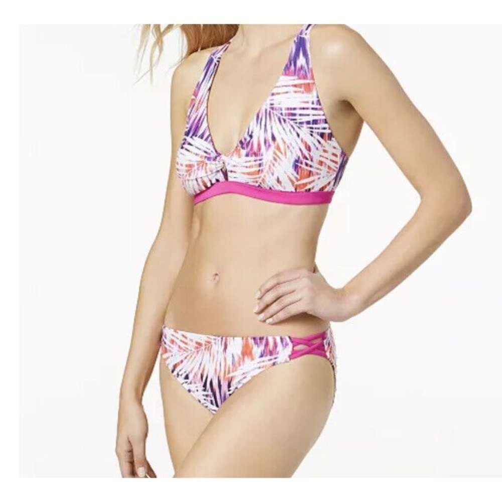 NWT GO by Gossip Bikini Set Palm Dazed Strappy-Back Bralette Top S Bottoms M